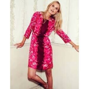 Boden Modern Print Dress Silk Blend Pink Floral Rose Waisted WH585 Women 2